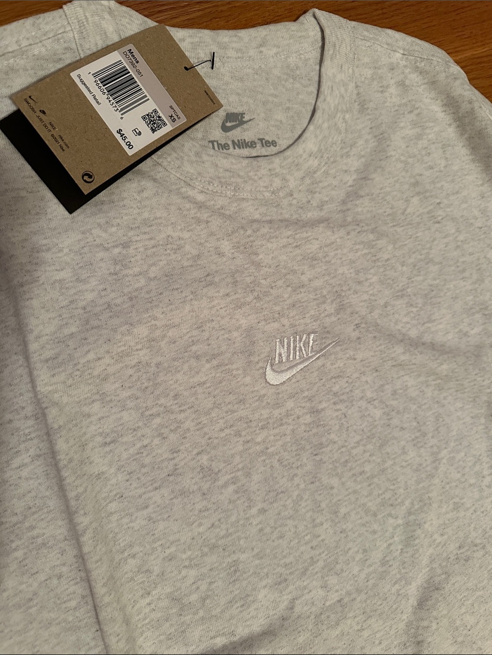 Nike Light Gray Embroidered Swoosh Crew Tee The Nike Tee nwt size XS organic